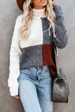 Casual Patchwork Contrast Turtleneck Tops