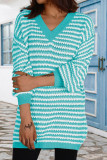 Plaid Striped Patchwork V Neck Long Sleeve Dresses