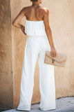 Fashion Street Solid Patchwork Strapless Loose Jumpsuits