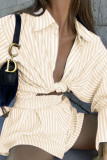 Fashion Casual Striped Split Joint Turndown Collar Long Sleeve Two Pieces