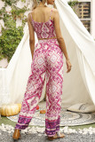 Fashion Sweet Print Split Joint Spaghetti Strap Sleeveless Two Pieces