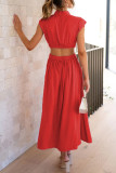Sweet Elegant Solid Hollowed Out Mandarin Collar A Line Dresses(9 Colors)
