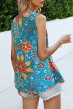 Casual Print Split Joint O Neck Tops