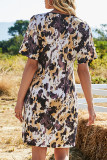 Fashion Street Print Split Joint Square Collar A Line Dresses