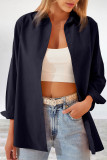 Casual Simplicity Solid Buttons Turndown Collar Tops