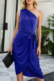 Fashion Elegant Solid Split Joint One Shoulder Irregular Dresses