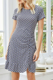 Fashion Street Print Split Joint O Neck Wrapped Skirt Dresses