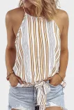 Casual Striped Strap Design O Neck Tops
