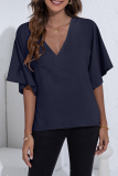Fashion Elegant Solid Split Joint V Neck Tops