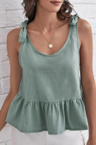 Sweet Solid Bandage Flounce V Neck T-Shirts