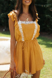 Street Print Patchwork Backless Square Collar Loose Rompers