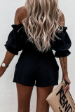 Casual Street Solid Split Joint Flounce Off the Shoulder Three Quarter Two Pieces