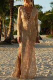 Fashion Vacation Solid Hollowed Out Frenulum Swimwears Cover Up