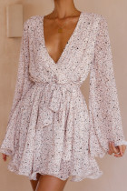 Spring And Summer Print Tie V-neck Dress