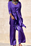 Solid Solid Color O Neck Long Sleeve Two Pieces