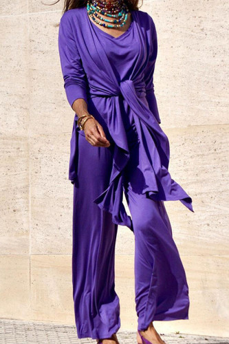 Solid Solid Color O Neck Long Sleeve Two Pieces