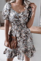 Fashion Casual Print Split Joint Square Collar A Line Dresses