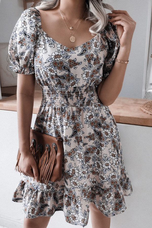 Fashion Casual Print Split Joint Square Collar A Line Dresses