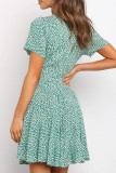 Fashion Sweet Print Split Joint V Neck A Line Dresses