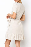 Fashion Elegant Solid Split Joint V Neck Irregular Dresses