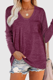 Casual Solid Patchwork Pocket O Neck Tops
