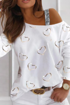 Casual Print Patchwork Oblique Collar Tops(4 Colors)