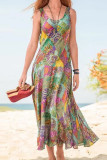 Bohemian Vacation Print Patchwork O Neck Beach Dress Dresses