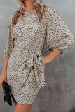 Elegant Print With Belt O Neck A Line Dresses