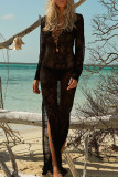 Fashion Vacation Solid Hollowed Out Frenulum Swimwears Cover Up