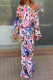 Sexy Floral Asymmetrical Oblique Collar Long Sleeve Two Pieces