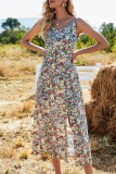 Fashion Street Print Slit V Neck A Line Dresses