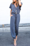 Casual Street Solid Frenulum V Neck Jumpsuits