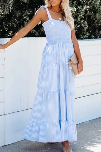 Fashion Simplicity Striped Split Joint Spaghetti Strap Waist Skirt Dresses