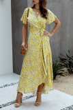 Elegant Floral Flounce With Belt Irregular Dress Dresses