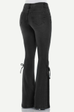 Street Solid Make Old Cross Straps Boot Cut Mid Waist Solid Color Bottoms
