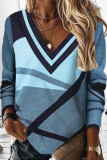 Fashion Casual Print Patchwork V Neck Tops