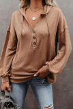 Casual Solid Draw String Hooded Collar Tops