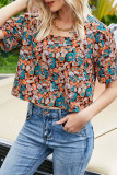 Fashion Casual Print Split Joint Square Collar T-Shirts