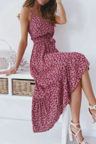 Fashion Casual Print Split Joint Spaghetti Strap Irregular Dresses