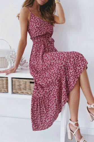 Fashion Casual Print Split Joint Spaghetti Strap Irregular Dresses