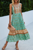 Fashion Street Print Split Joint V Neck A Line Dresses