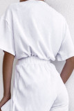 Fashion Casual Solid Frenulum V Neck Short Sleeve Two Pieces