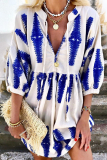 Casual Print Frenulum V Neck A Line Dresses