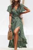 Fashion Street Print Slit V Neck Irregular Dresses