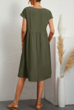Casual Solid Patchwork O Neck A Line Short Sleeve Dress(10 Colors)