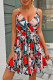 Fashion Street Print Split Joint V Neck Waist Skirt Dresses