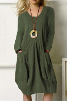 Fashion Casual Solid Pocket O Neck Long Sleeve Dresses