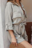 Fashion Casual Solid Patchwork Turndown Collar Loose Rompers