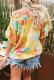 Casual Street Tie Dye Tassel Split Joint Square Collar T-Shirts