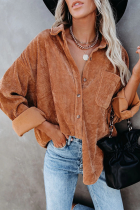 Casual Street Solid Buckle Turndown Collar Tops